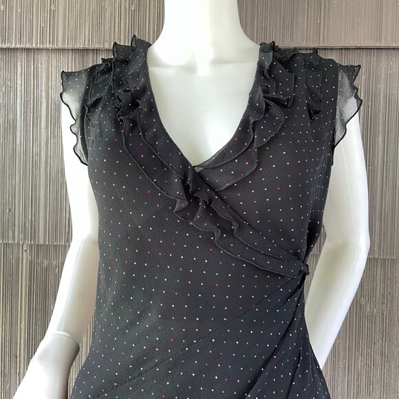 🔥Vintage Y2K Express 100% Silk Polka Dot Faux Wrap Classic Feminine Dress 5/6 - Picture 2 of 16